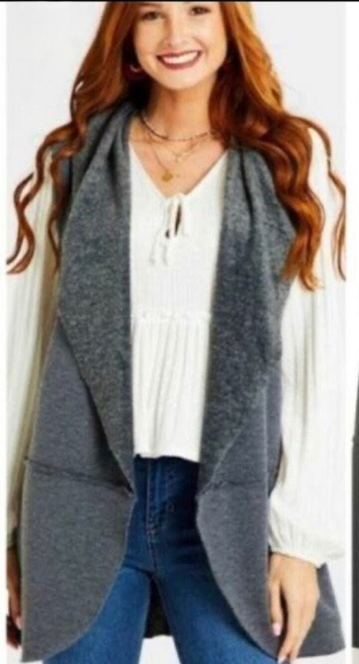 Alter'd State Gray Fleece Waterfall Vest Womens Medium Cozy Boho Layering